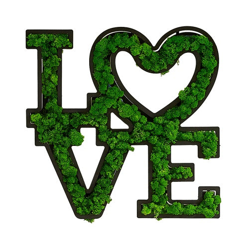 "LOVE" Letter Art Moss Wall Decoration - Eco-Friendly, Low Maintenance, Wrought Iron Frame - Romantic Green Home Decor with Heart Design