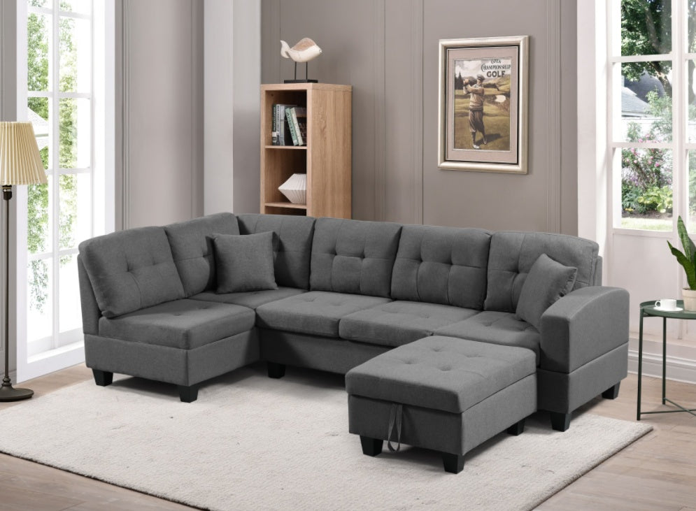 "Grey Left Fabric Sofa with Ottoman – Comfortable, Versatile Sofa Bed for Modern Living Rooms"