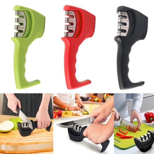 3-Stage Knife Sharpener - Anti-Slip, Adjustable Fine, Ceramic & Rough Sharpening for Precision