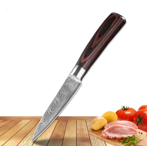 7CR17 Stainless Steel Damascus Kitchen Knife – 7" Blade, Color Steel Handle, Razor-Sharp, Gift Box Packaging