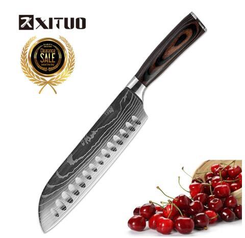 7CR17 Stainless Steel Damascus Kitchen Knife – 7" Blade, Color Steel Handle, Razor-Sharp, Gift Box Packaging