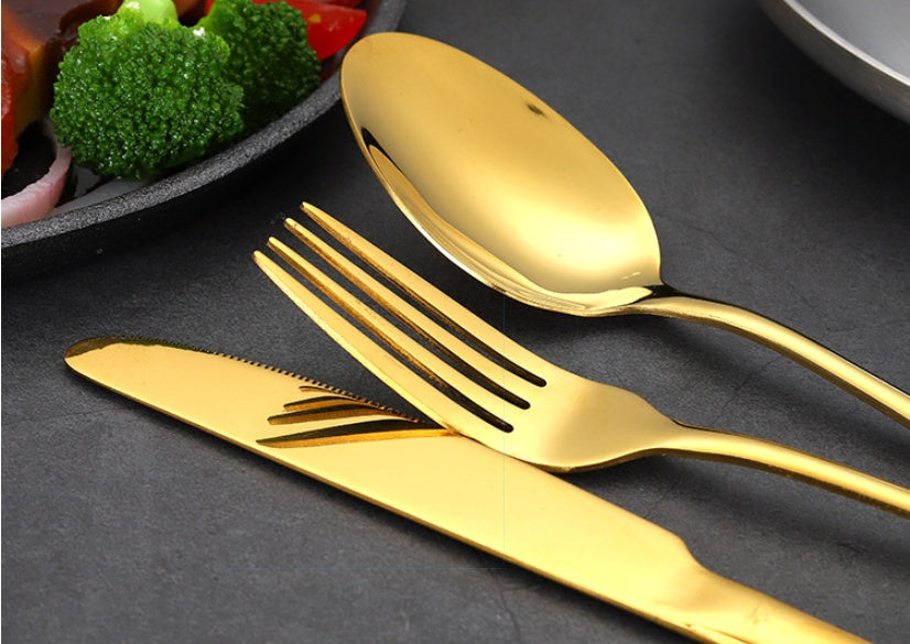 Stainless Steel Tableware Set - One-Piece Molding, Beautiful Design - Knife, Fork, Spoon, Teaspoon