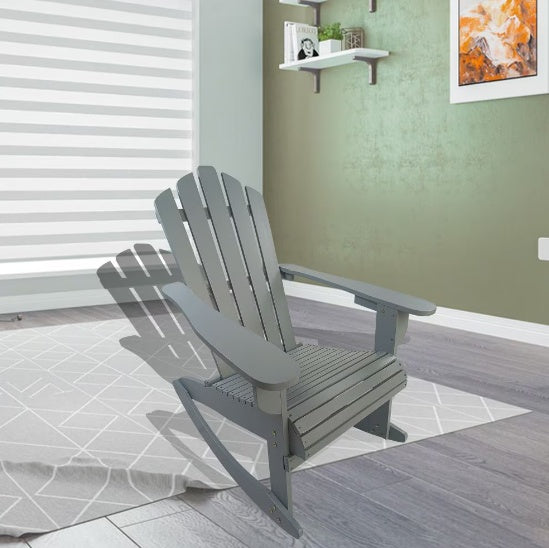 White Outdoor/Indoor Wooden Adirondack Chair with Umbrella Hole - Solid Wood, Relaxing Reclining Seat