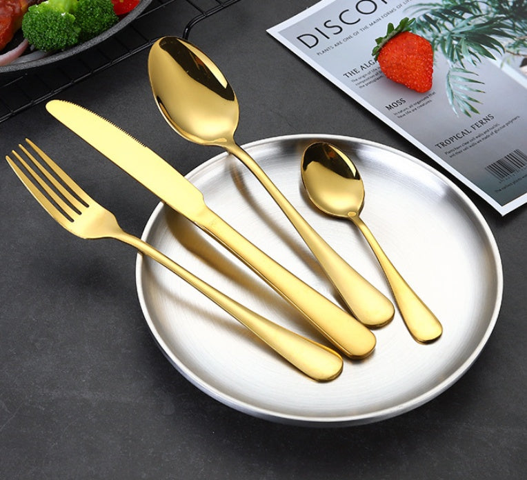 Stainless Steel Tableware Set - One-Piece Molding, Beautiful Design - Knife, Fork, Spoon, Teaspoon