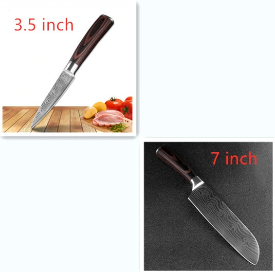 7CR17 Stainless Steel Damascus Kitchen Knife – 7" Blade, Color Steel Handle, Razor-Sharp, Gift Box Packaging