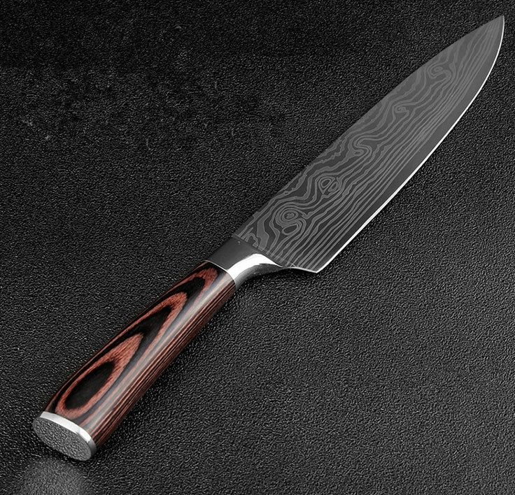 7CR17 Stainless Steel Damascus Kitchen Knife – 7" Blade, Color Steel Handle, Razor-Sharp, Gift Box Packaging