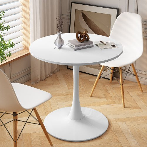 32" Modern Round Dining Table with MDF Top & Metal Base, White Coffee Lounge Table