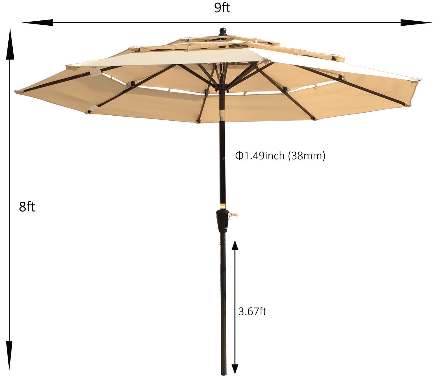 9FT 3-Tier Outdoor Patio Umbrella with Crank & Tilt, Wind Vents for Garden, Deck, Backyard, Poolside Shade – Adjustable Sun Protection for Outdoor Spaces