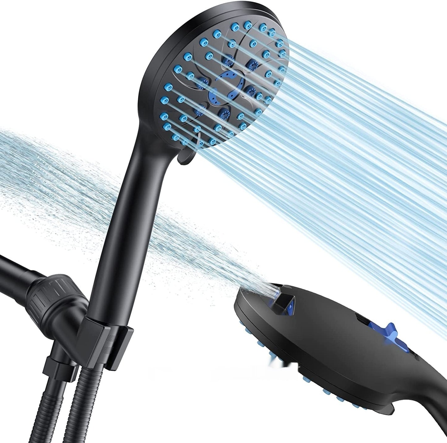 Portable Electrochromism Color Changing Shower Head – 3 Functions Spray, Massage, Rain – 1.5m Hose, Elegant Black Finish