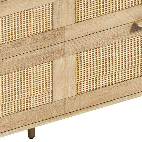 59" Rattan 6-Drawer Dresser with Metal Handles & Wood Legs - Storage Cabinet for Bedroom, Living Room, Hallway (Natural)