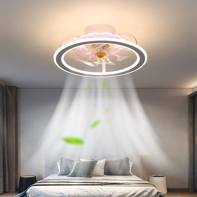 Ceiling Fan Lamp with Metal Leaves – 8801 White & Black Circle Color Light, 220V/110V, Stylish Yake Lampshade