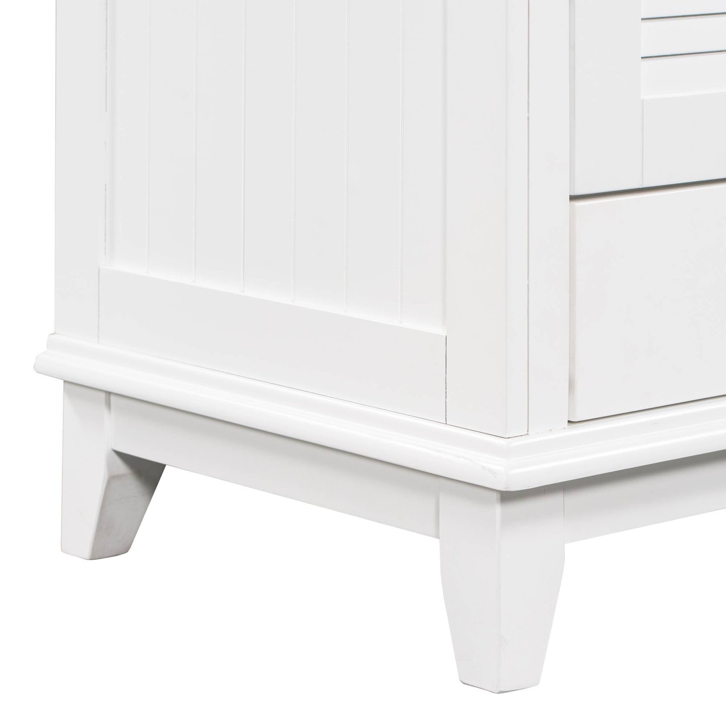 Modern White Bathroom Cabinet Base – Solid Wood Frame, Shutter Door Design, Freestanding Vanity Base