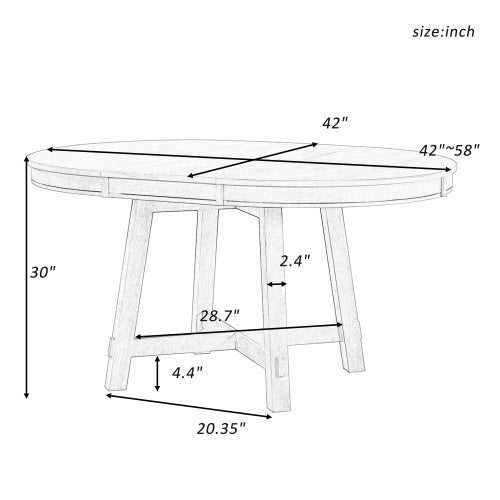 TREXM Farmhouse Round Extendable Dining Table with 16" Leaf, Solid Wood Kitchen Table, Natural Wood Wash Finish