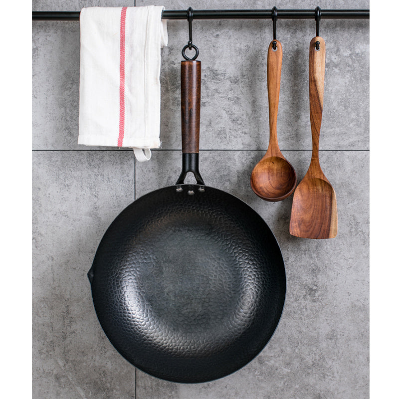 High-Quality Iron Pan with Wooden Handle & Lid - 40x32x10 cm, Non-Stick, Induction Base, No Chemical Coating