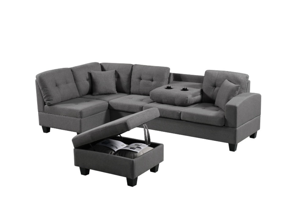 "Grey Left Fabric Sofa with Ottoman – Comfortable, Versatile Sofa Bed for Modern Living Rooms"