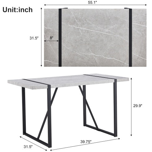 Modern 55-Inch Dining Table for 4, Rectangular Kitchen Table, Gray MDF + Metal - Easy Assembly