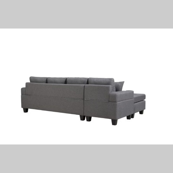 "Modern Grey Sectional Sofa – Comfortable Fabric Couch with Cup Holders & Pillows, Durable Design"