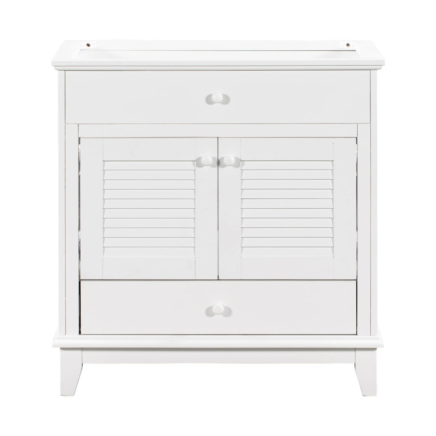 Modern White Bathroom Cabinet Base – Solid Wood Frame, Shutter Door Design, Freestanding Vanity Base