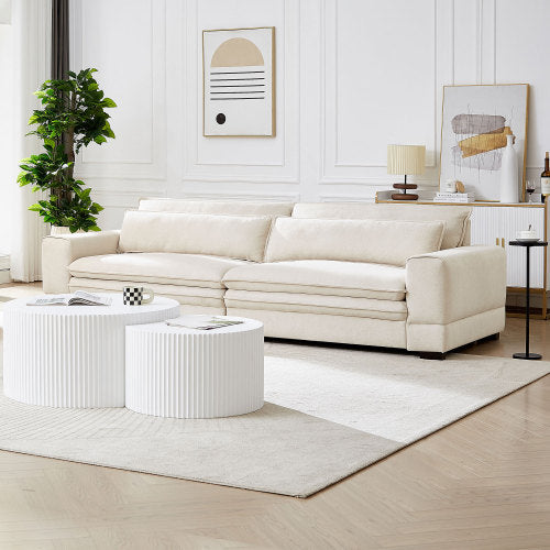 "Medieval Modern Beige Fabric Sofa – 4-Seater for Living Room, Bedroom, Apartment & Home Office"