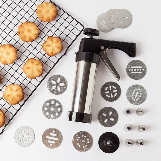 Stainless Steel Cookie Press with Icing Set – 13 Molds & 8 Nozzles for Baking Cookies and Cake Decoration