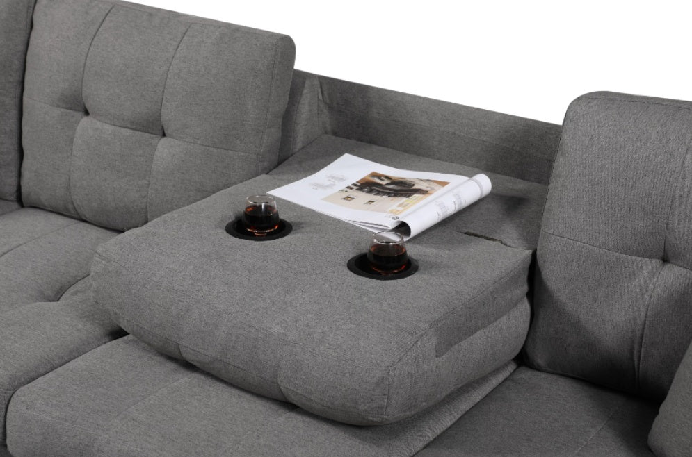 "Grey Left Fabric Sofa with Ottoman – Comfortable, Versatile Sofa Bed for Modern Living Rooms"