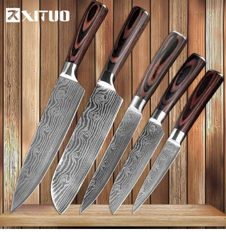 7CR17 Stainless Steel Damascus Kitchen Knife – 7" Blade, Color Steel Handle, Razor-Sharp, Gift Box Packaging