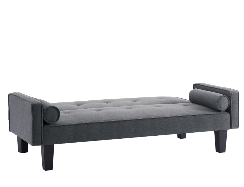 "Modern Dark Grey Fabric Love Seat Sofa – Button Tufted Design with Pillows, Pull Point Backrest, Ideal for Living Room"