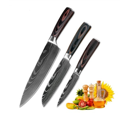 7CR17 Stainless Steel Damascus Kitchen Knife – 7" Blade, Color Steel Handle, Razor-Sharp, Gift Box Packaging