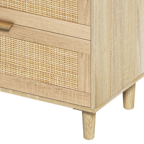 59" Rattan 6-Drawer Dresser with Metal Handles & Wood Legs - Storage Cabinet for Bedroom, Living Room, Hallway (Natural)