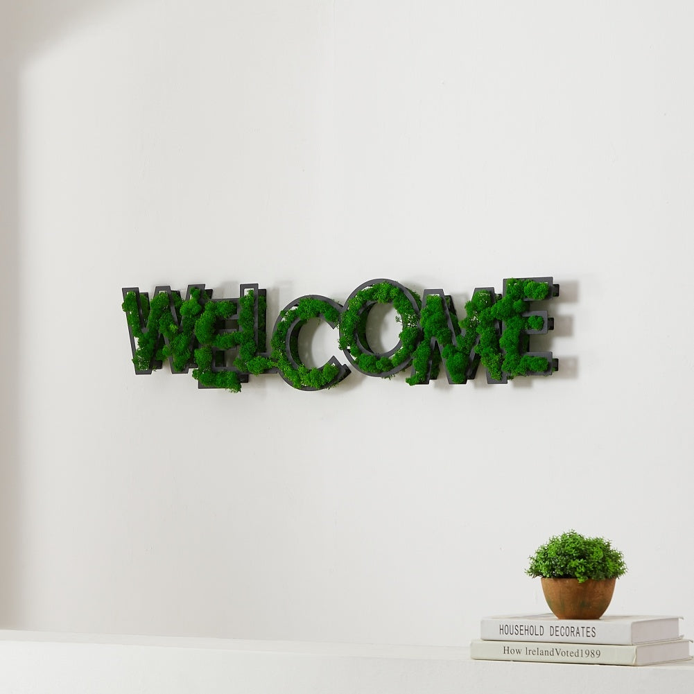 "WELCOME" Letter Art Moss Wall Decoration - Eco-Friendly, Low Maintenance, Wrought Iron Frame - Unique, Dynamic Green Home Decor