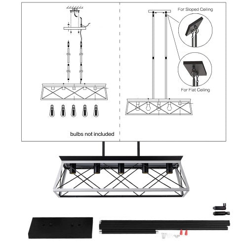 5-Light Farmhouse Chandelier - White & Black Pendant Light for Dining Room, Kitchen, Living Room (Bulbs Not Included)