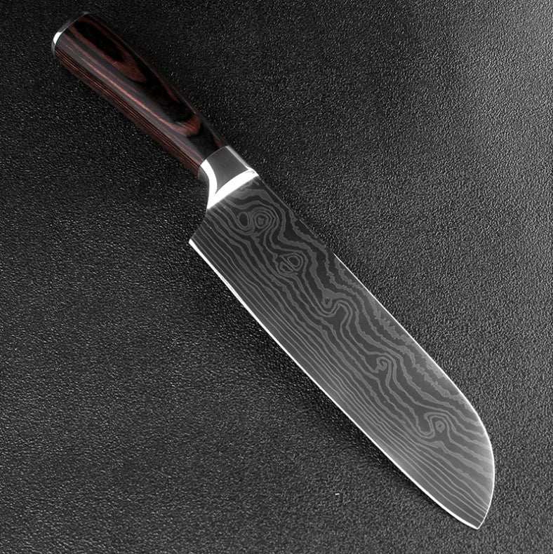 7CR17 Stainless Steel Damascus Kitchen Knife – 7" Blade, Color Steel Handle, Razor-Sharp, Gift Box Packaging