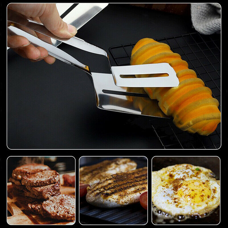 304 Stainless Steel Spatula with Hollow Shovel Design - Mirror Polished, Ergonomic Handle, 10" for Frying and Clamping