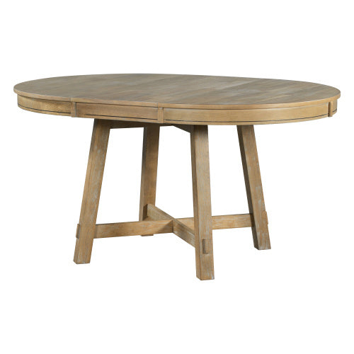 TREXM Farmhouse Round Extendable Dining Table with 16" Leaf, Solid Wood Kitchen Table, Natural Wood Wash Finish