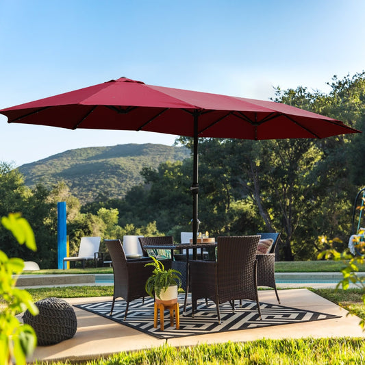 5ft Double-Sided Patio Umbrella – Extra-Large Red Outdoor Umbrella with Crank System, UV & Water-Resistant Canopy, Sturdy Steel Frame, Ideal for Garden, Poolside, and Beach