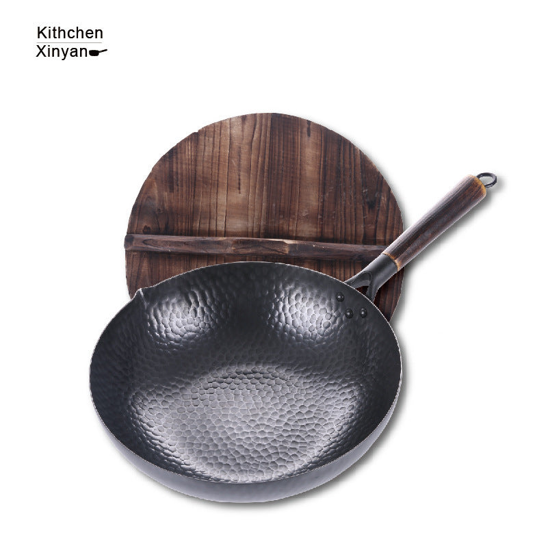 High-Quality Iron Pan with Wooden Handle & Lid - 40x32x10 cm, Non-Stick, Induction Base, No Chemical Coating