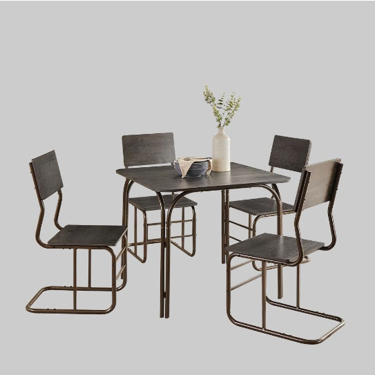 5-Piece Modern Dining Table & 4 Chairs Set - Antique Bronze, MDF + Metal, for Kitchen & Dining Room