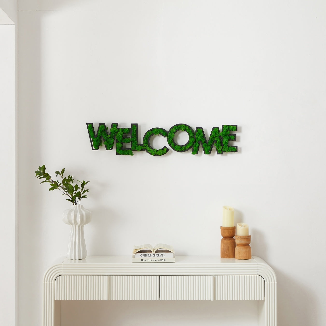 "WELCOME" Letter Art Moss Wall Decoration - Eco-Friendly, Low Maintenance, Wrought Iron Frame - Unique, Dynamic Green Home Decor