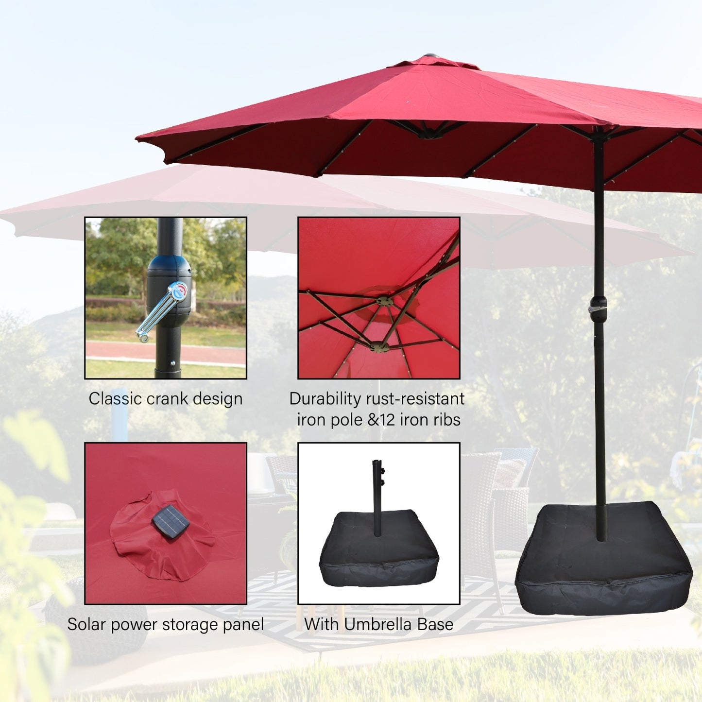 5ft Double-Sided Patio Umbrella – Extra-Large Red Outdoor Umbrella with Crank System, UV & Water-Resistant Canopy, Sturdy Steel Frame, Ideal for Garden, Poolside, and Beach