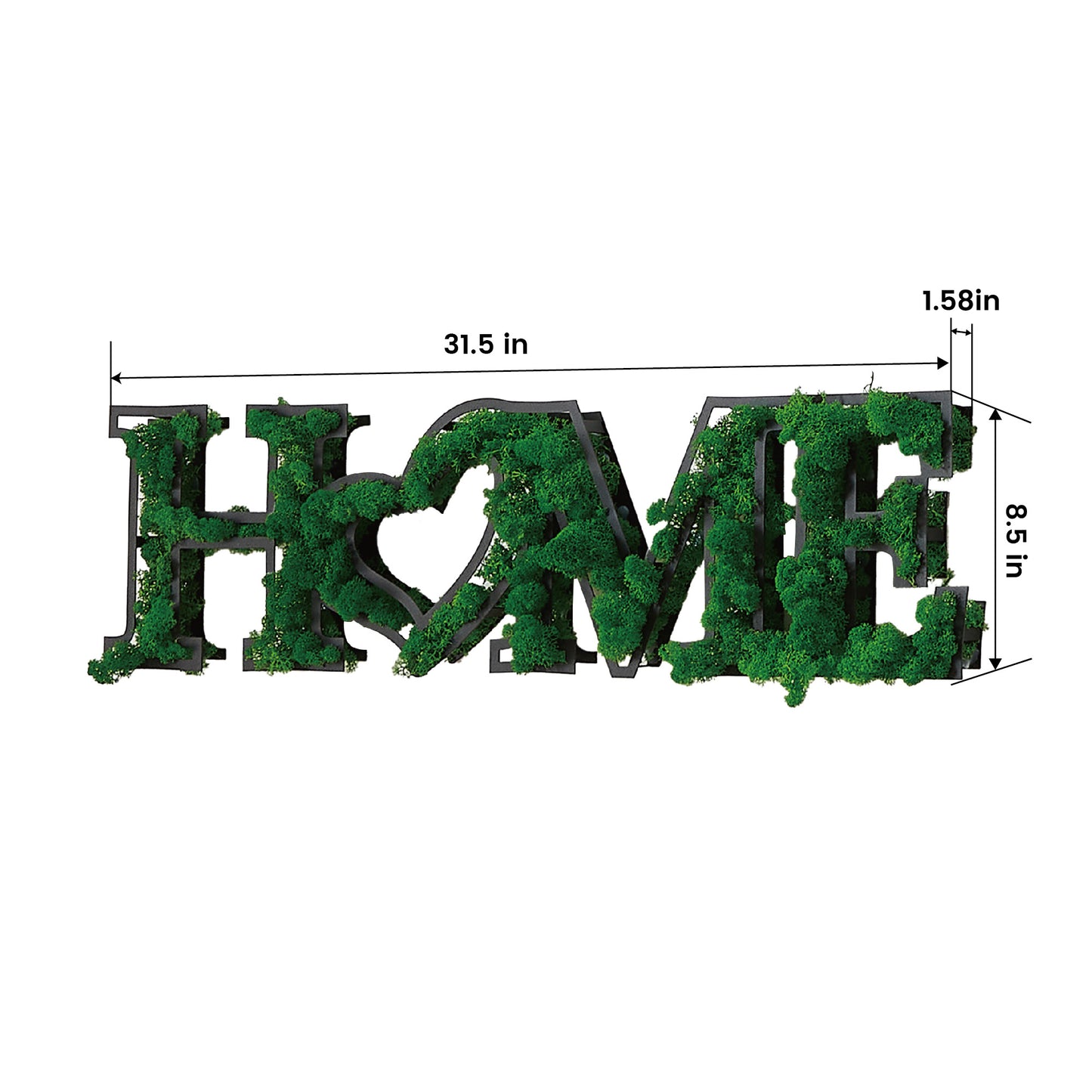 "HOME" Letter Art Moss Wall Hanging - Eco-Friendly, Sturdy Iron Frame, Whimsical Heart Design - Natural Green Decor for Home & Office