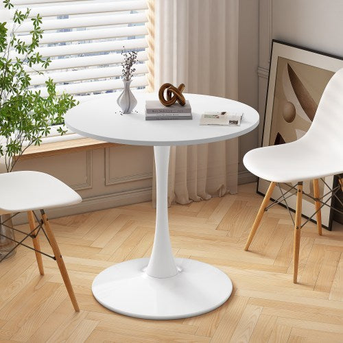 32" Modern Round Dining Table with MDF Top & Metal Base, White Coffee Lounge Table