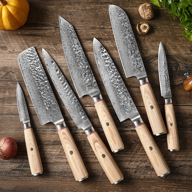 Damascus Steel Kitchen Knife Set - 7-Piece, Melaleuca Steel, Japanese & Chef Knives