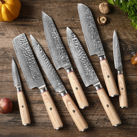 Damascus Steel Kitchen Knife Set - 7-Piece, Melaleuca Steel, Japanese & Chef Knives