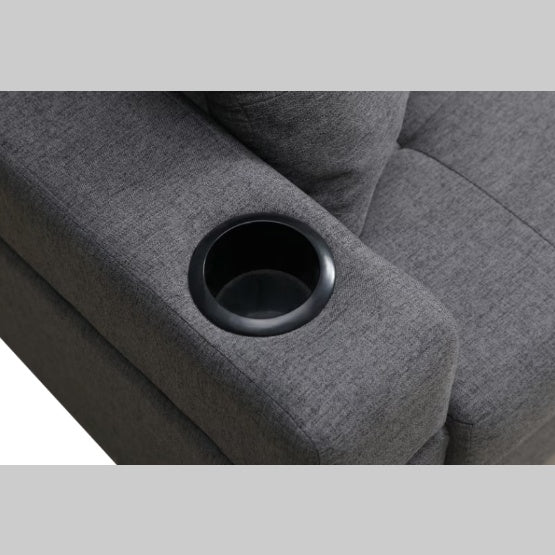 "Modern Grey Sectional Sofa – Comfortable Fabric Couch with Cup Holders & Pillows, Durable Design"