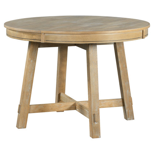 TREXM Farmhouse Round Extendable Dining Table with 16" Leaf, Solid Wood Kitchen Table, Natural Wood Wash Finish