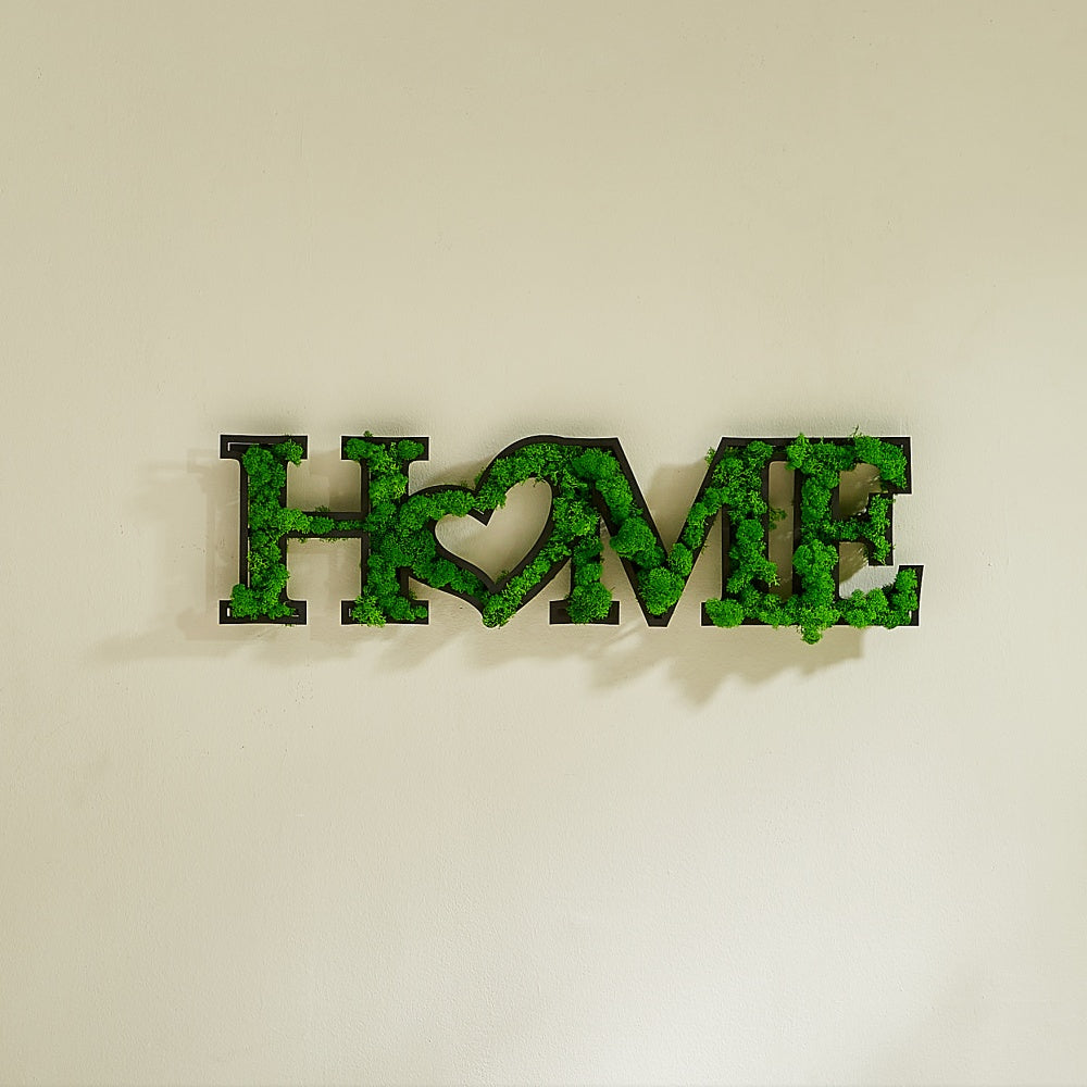 "HOME" Letter Art Moss Wall Hanging - Eco-Friendly, Sturdy Iron Frame, Whimsical Heart Design - Natural Green Decor for Home & Office