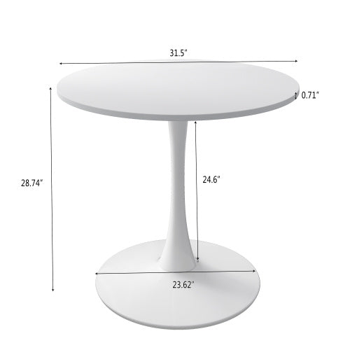 32" Modern Round Dining Table with MDF Top & Metal Base, White Coffee Lounge Table