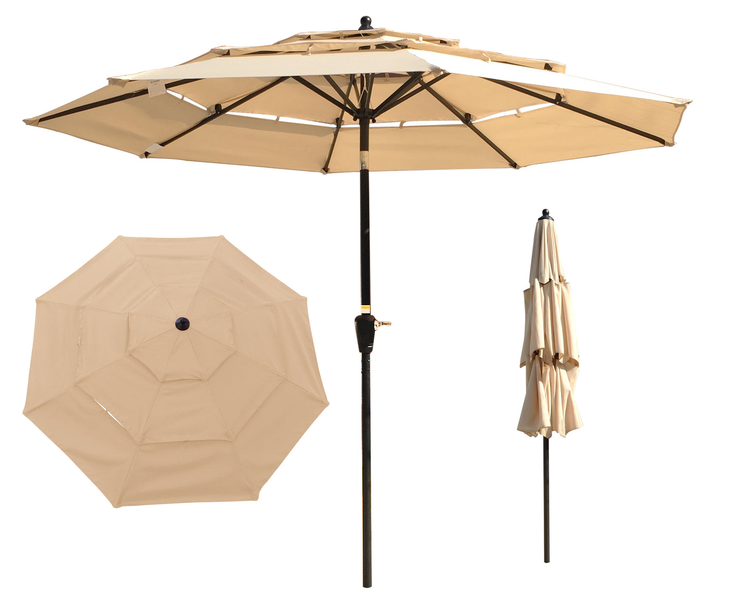 9FT 3-Tier Outdoor Patio Umbrella with Crank & Tilt, Wind Vents for Garden, Deck, Backyard, Poolside Shade – Adjustable Sun Protection for Outdoor Spaces