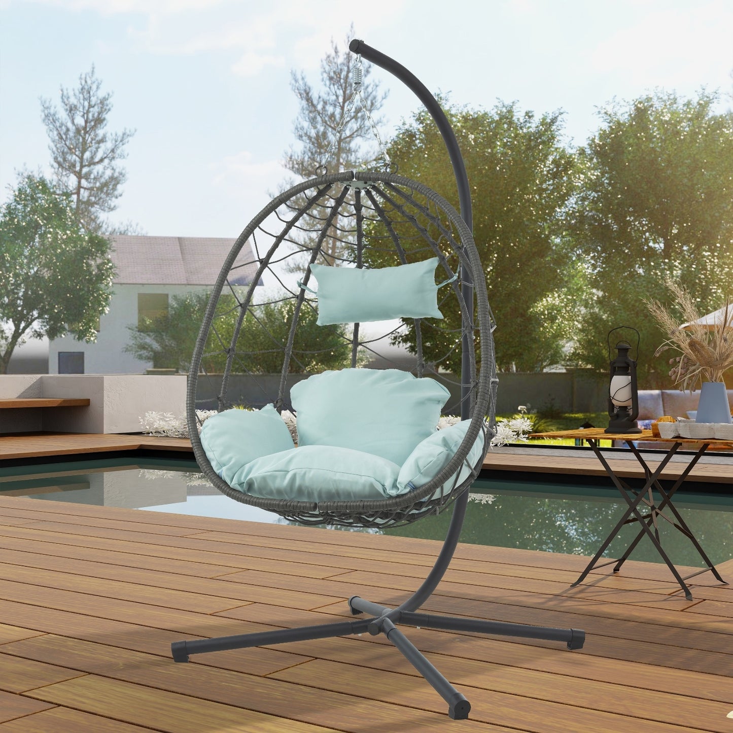 Gray Outdoor Lounge Chair with Cushioned Headrest - Foldable PE Wicker & Steel Frame, UV-Resistant