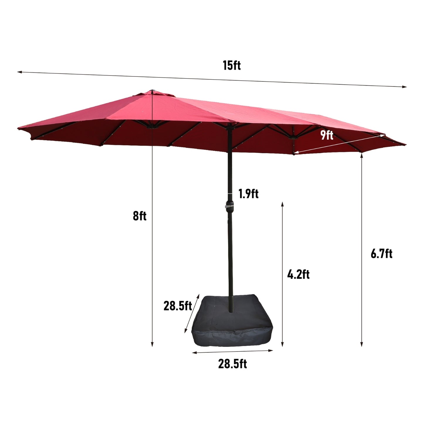 5ft Double-Sided Patio Umbrella – Extra-Large Red Outdoor Umbrella with Crank System, UV & Water-Resistant Canopy, Sturdy Steel Frame, Ideal for Garden, Poolside, and Beach